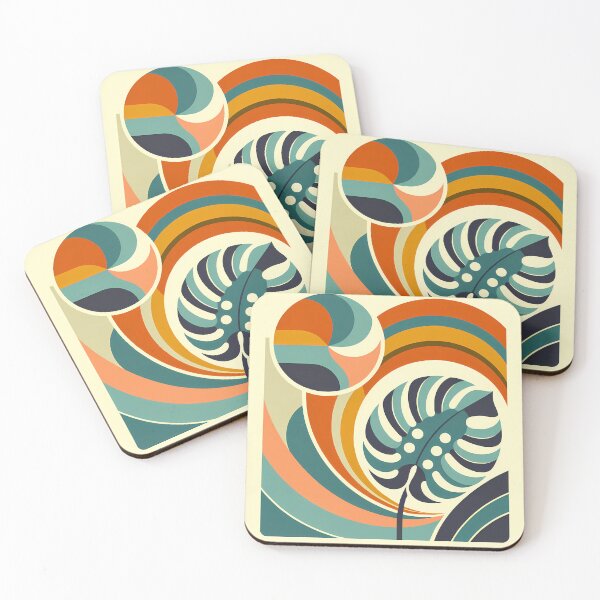 Item preview, Abstract Monstera Leaf with Retro Rainbow Waves designed and sold by InkSmithery.