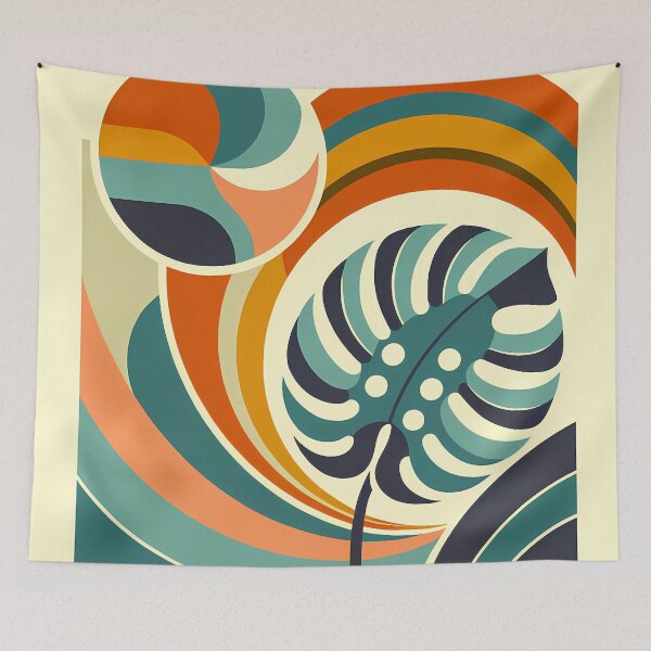 Item preview, Abstract Monstera Leaf with Retro Rainbow Waves designed and sold by InkSmithery.