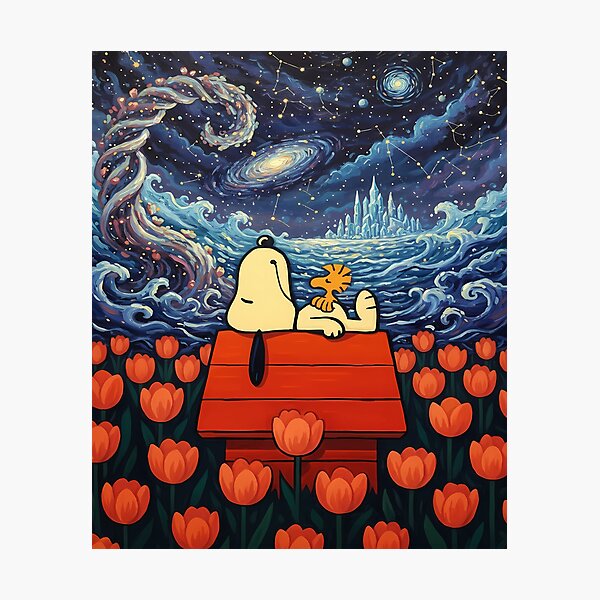 Item preview, Snoopy and Woodstock Dreamy Night Painting designed and sold by ForThe2F0X1Folks.