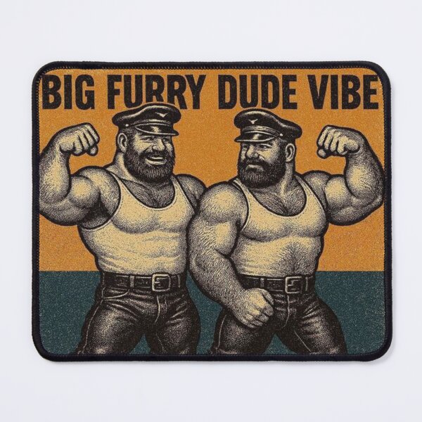 Item preview, Retro Gay Leather Humor Big Furry Dude Vibe Tom of Finland Tribute Twisted Leather Poster Design designed and sold by ItsAKinkThing.