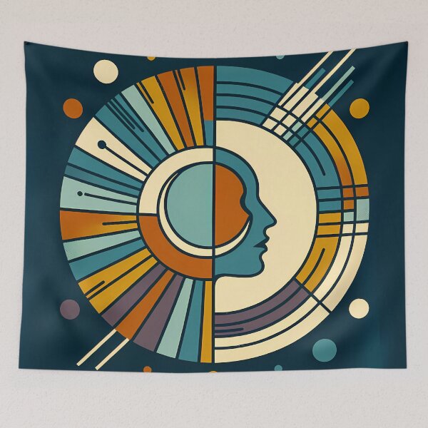 Item preview, Geometric Moon Face in Retro Space Circles designed and sold by InkSmithery.