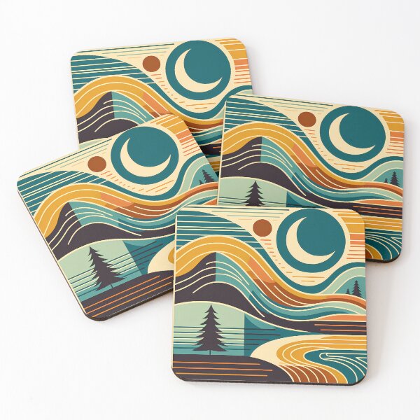 Item preview, Retro Topographic Landscape with Moon and Pines designed and sold by InkSmithery.