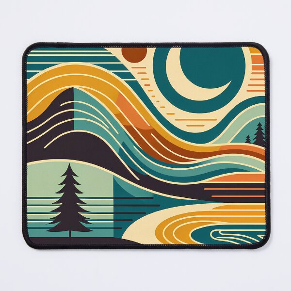 Item preview, Retro Topographic Landscape with Moon and Pines designed and sold by InkSmithery.