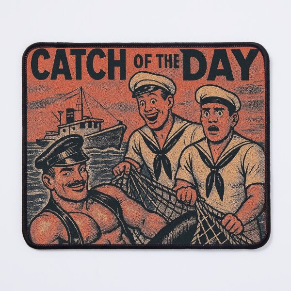 Item preview, Retro Gay Leather Humor Catch Of The Day Tom of Finland Tribute Twisted Leather Poster Design designed and sold by ItsAKinkThing.