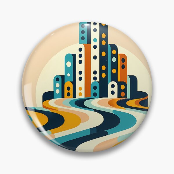 Item preview, Retro Geometric Cityscape with Wavy Stripes designed and sold by InkSmithery.