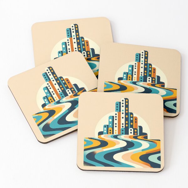 Item preview, Retro Geometric Cityscape with Wavy Stripes designed and sold by InkSmithery.