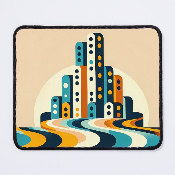Item preview, Retro Geometric Cityscape with Wavy Stripes designed and sold by InkSmithery.
