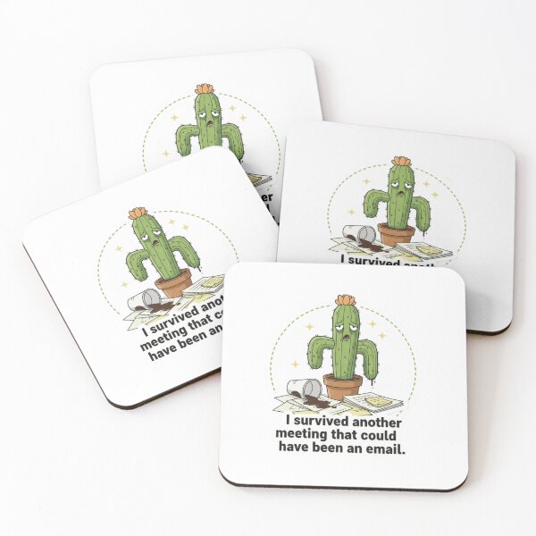 Item preview, Funny Tired Cactus - Survived Another Meeting Email Meme Sticker designed and sold by ZYNORAworld.