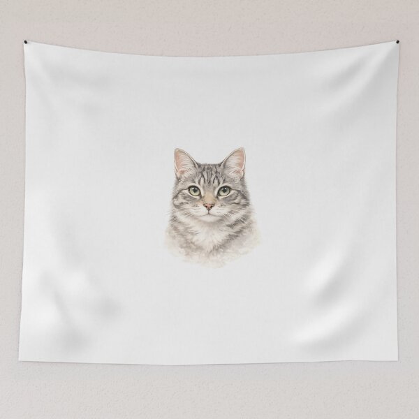 Item preview, Realistic Silver Tabby Cat Portrait – Cute Detailed Cat Face Art designed and sold by astersgraphics.