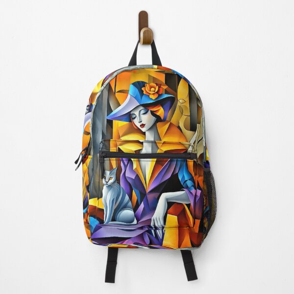 Item preview, Cubist Woman with Cat in Bold Colors designed and sold by Shoot-The-Moon.