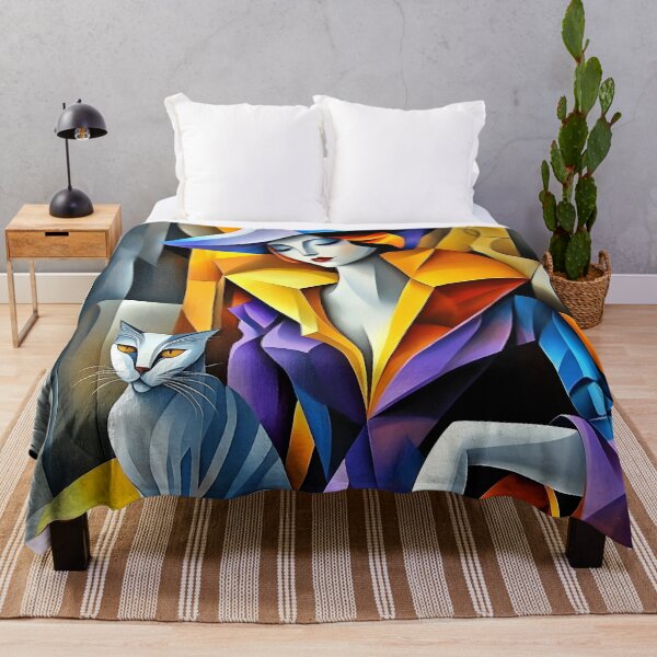 Item preview, Cubist Woman with Cat in Bold Colors designed and sold by Shoot-The-Moon.