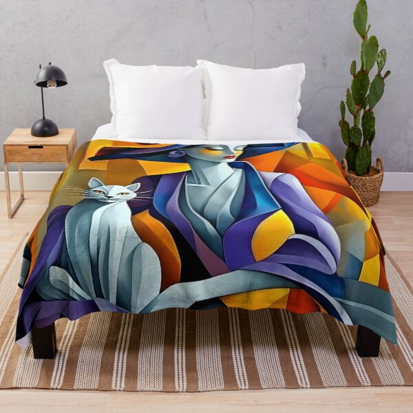 Item preview, Cubist Woman with Cat in Bold Colors designed and sold by Shoot-The-Moon.
