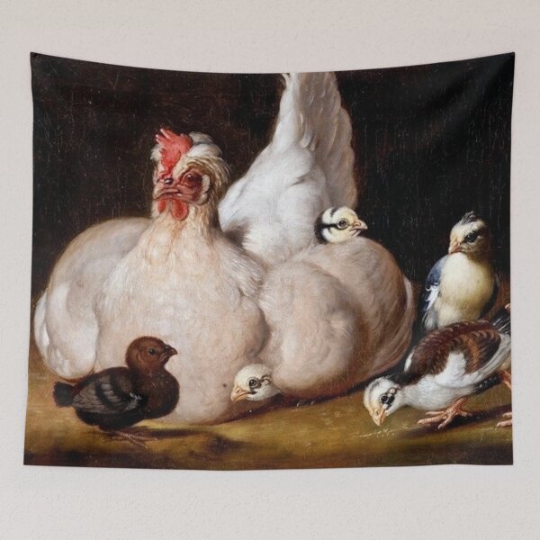 Item preview, White Hen with Chicks - 18th century - Anton Ignaz Hamilton designed and sold by TheCulturedConures.