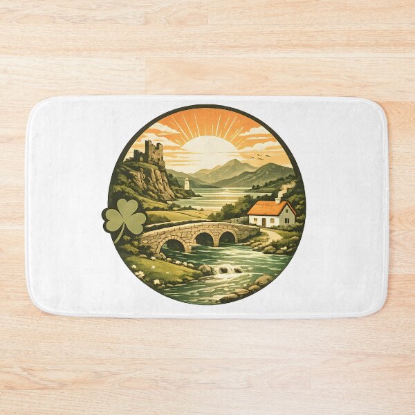 Item preview, Irish Castle & Stone Bridge Sunset – Scenic Emerald Isle Landscape designed and sold by Rough Sketches – Ireland Inspired Art.