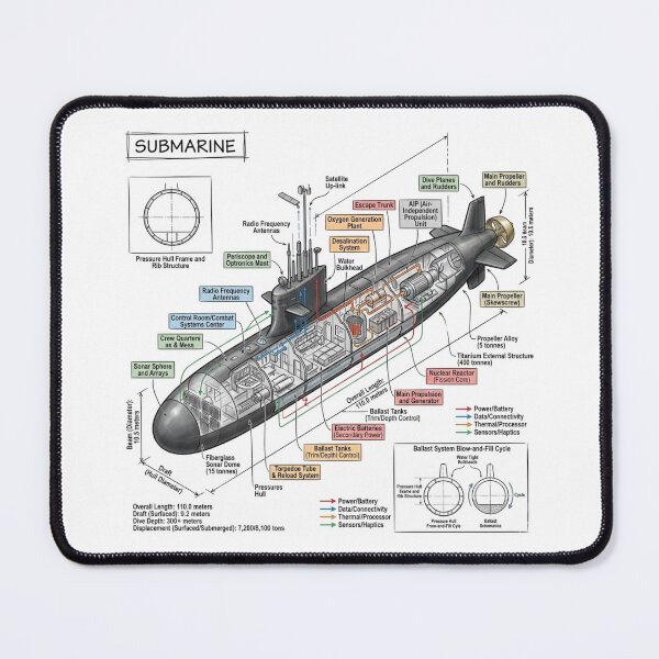 Item preview, Submarine - Cross-section Isometric Drawing designed and sold by Rhu Creations.