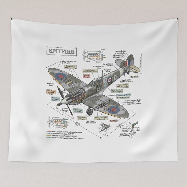 Item preview, Spitfire WWII Aircraft - Cross-section Isometric Drawing designed and sold by Rhu Creations.
