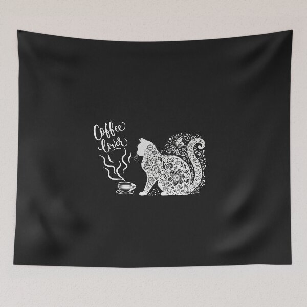 Item preview, Artistic Floral Cat Silhouette – Coffee Lover Decorative Illustration designed and sold by Aquarius-club.