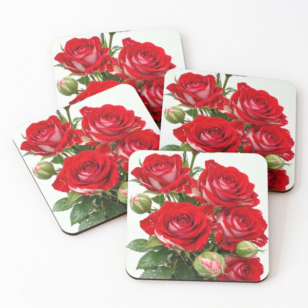 Item preview, Vibrant Red Roses with Dewdrops - Elegant Floral Bouquet on White designed and sold by Dreamy Armine Art.