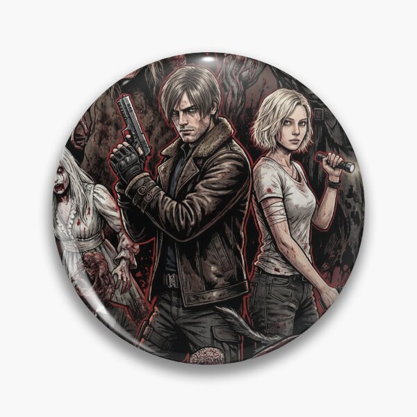 Item preview, RE9 Grace and Leon Facing Eldritch Threats Zombie Horde Grunge Portrait designed and sold by Senpaiwaves.