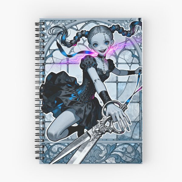 Item preview, cursed doll saint saint of sin gothic seamstress scissors weapon cinematic lighting electric purple halo dark fantasy character design designed and sold by DarkMedieval.
