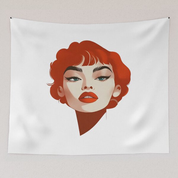 Item preview, Retro Redhead Woman Portrait with Bold Makeup designed and sold by Shoot-The-Moon.