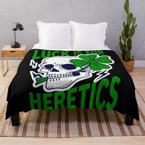 Item preview, Luck Is For Heretics Graffiti Skull Green Clover Christian Streetwear Bible Verse designed and sold by JolinChinn.