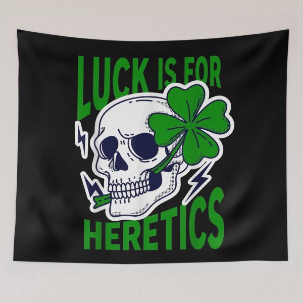 Item preview, Luck Is For Heretics Graffiti Skull Green Clover Christian Streetwear Bible Verse designed and sold by JolinChinn.