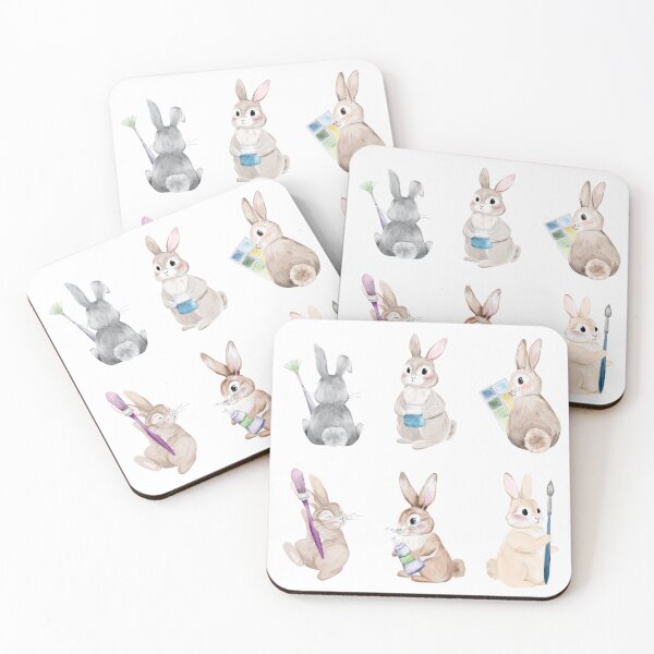 Item preview, Watercolor Artist Rabbits with Paint Brushes and Palette designed and sold by Sagi Jane Art.