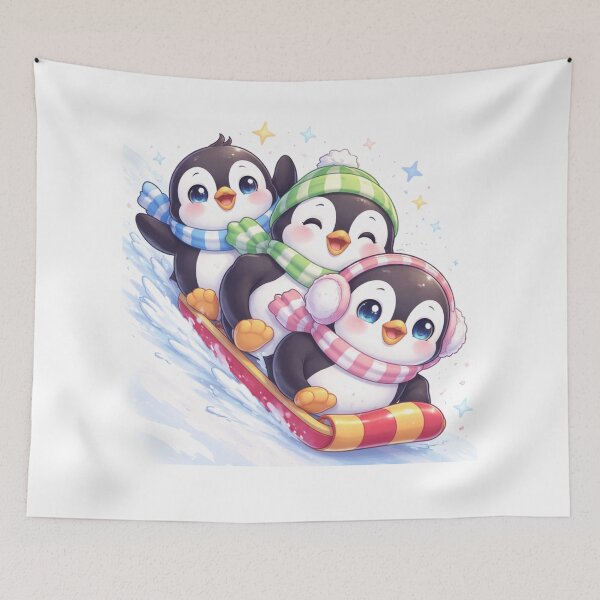 Item preview, Happy Sledding Penguins - Cute Winter Adventure. designed and sold by Lylysun.