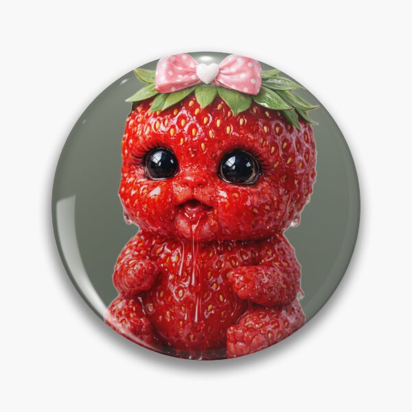 Item preview, Kawaii Strawberry Monster Illustration - Whimsical Fruit Art on Black designed and sold by Dreamy Armine Art.