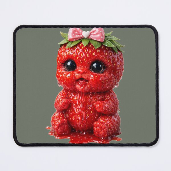 Item preview, Kawaii Strawberry Monster Illustration - Whimsical Fruit Art on Black designed and sold by Dreamy Armine Art.