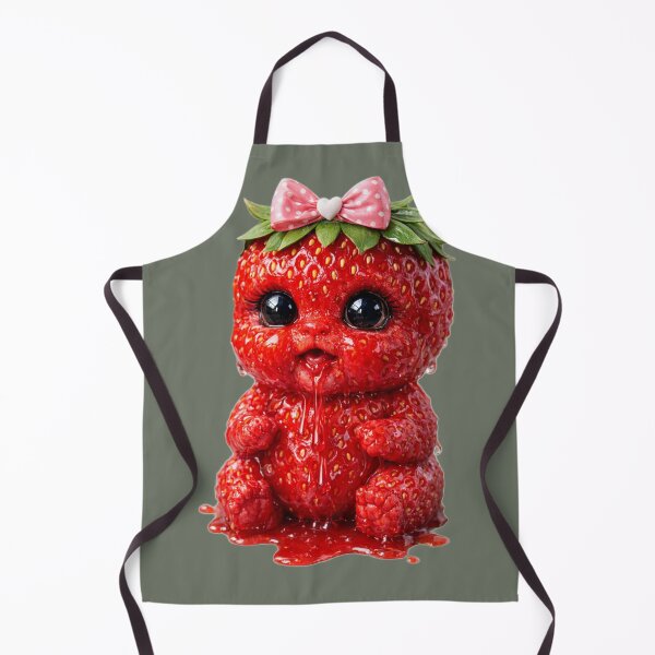Item preview, Kawaii Strawberry Monster Illustration - Whimsical Fruit Art on Black designed and sold by Dreamy Armine Art.