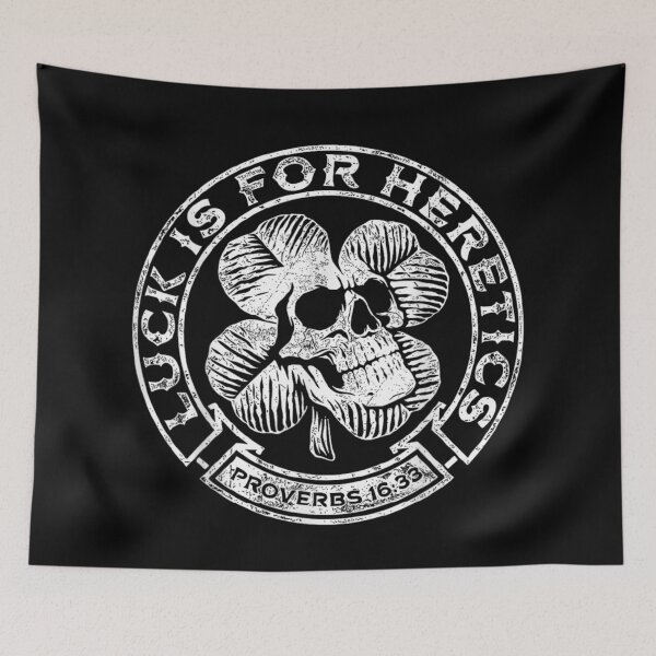 Item preview, Luck Is For Heretics Proverbs 16 33 Christian Skull Shamrock Gothic T-Shirt designed and sold by Chaya Reid.