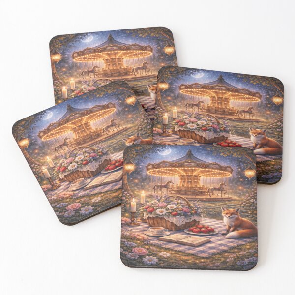 Item preview, Moonlit Fox Picnic – Enchanted Carousel Storybook Cottagecore Art designed and sold by ArtFreshStudio.