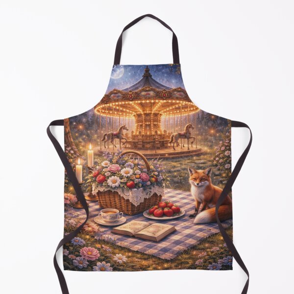 Item preview, Moonlit Fox Picnic – Enchanted Carousel Storybook Cottagecore Art designed and sold by ArtFreshStudio.