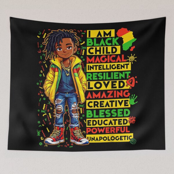 Item preview, I Am Black Child Magical Cool Anime Boy Dreadlocks Streetwear Affirmation designed and sold by Daisy Grimes.