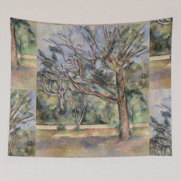 Aperçu de l'œuvre Affiche de Paul Cézanne : Arbres et route : Paysage post-impressionniste créée et vendue par artofuniverse.