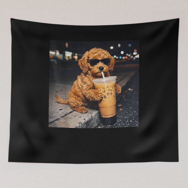 Item preview, Dog Goldendoodle Drinking Iced Coffee Funny Animal Meme designed and sold by Boutkimaewab.