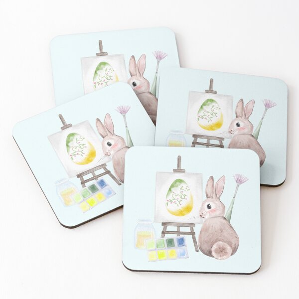Item preview, Easter Bunny Painting Egg on Easel designed and sold by Sagi Jane Art.