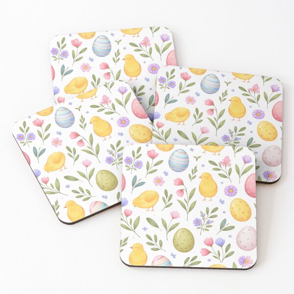 Item preview, Colorful Watercolor Easter Pattern with Chicks, Eggs and Spring Flowers designed and sold by TTStudio.