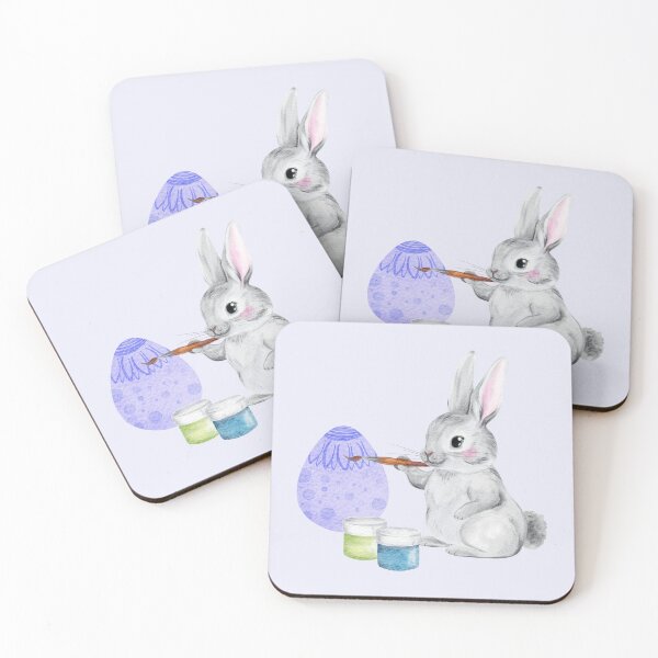 Item preview, Grey Bunny Painting Purple Easter Egg designed and sold by Sagi Jane Art.