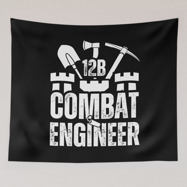 Item preview, 12B Combat Engineer – Army MOS Castle Design with Tools for Sapper Soldiers, Veterans & Military Supporters Distressed White Font designed and sold by GFamilyC.
