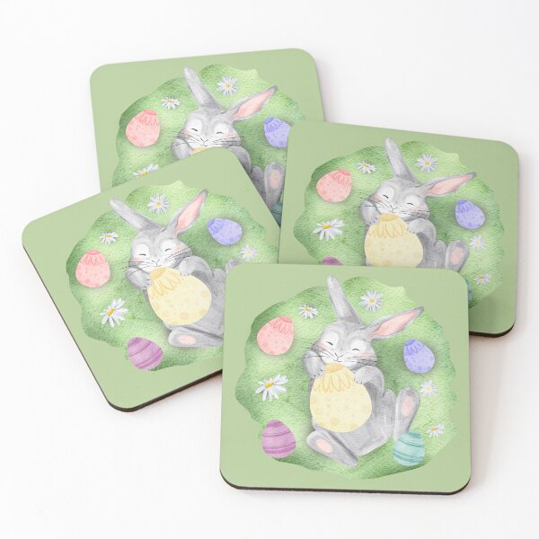 Item preview, Easter bunny with an egg in a clearing designed and sold by Sagi Jane Art.