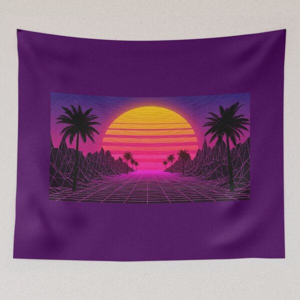 Artikelvorschau, Retro-Synthwave-Sonnenuntergangsfahrt mit Palmen entworfen und verkauft von powersunlight.