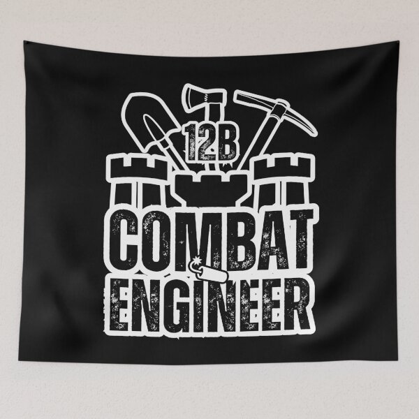Item preview, 12B Combat Engineer – Army MOS Castle Design with Tools for Sapper Soldiers, Veterans & Military Supporters Distressed Black Font designed and sold by GFamilyC.