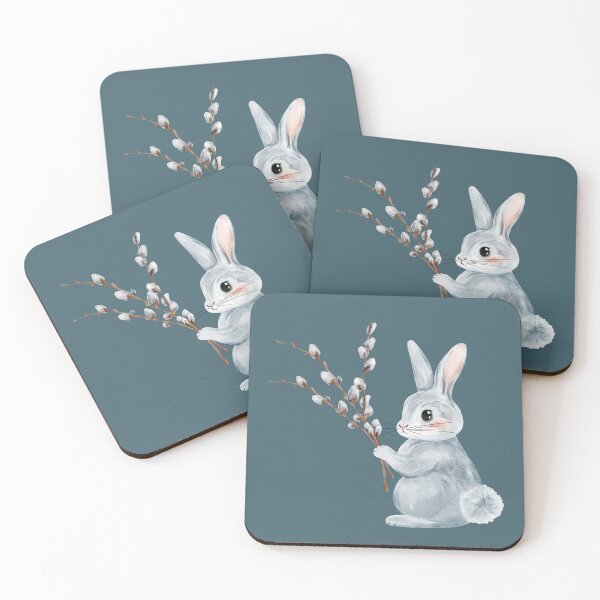 Item preview, Сharming gray rabbit with a bouquet of willow branches designed and sold by Sagi Jane Art.