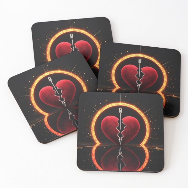 Item preview, Broken Red Heart Mended with Silver Pin - Glowing Neon Halo Art designed and sold by Dreamy Armine Art.
