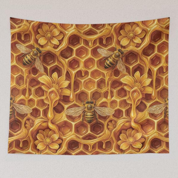 Item preview, Golden Honeycomb Bees and Spring Floral Seamless Pattern designed and sold by DGtaLrtcom.