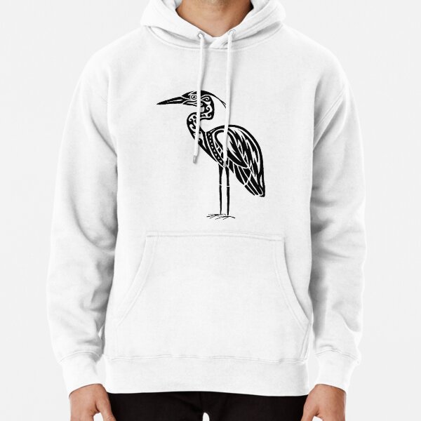 Great Blue Heron Tribal Design Pullover Hoodie