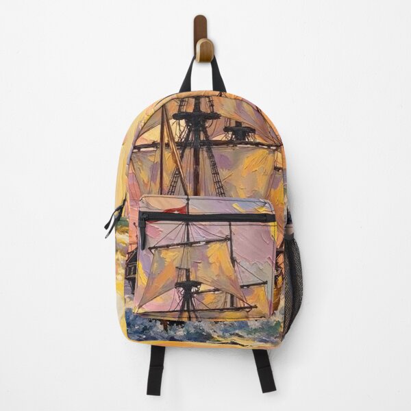 Item preview, Majestic Tall Ship at Sunset Impressionist Oil Painting designed and sold by The Design Asset Station.